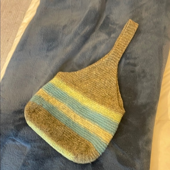 Striped olive green and Blue wool Woven Shoulder Bag handmade - Picture 2 of 8